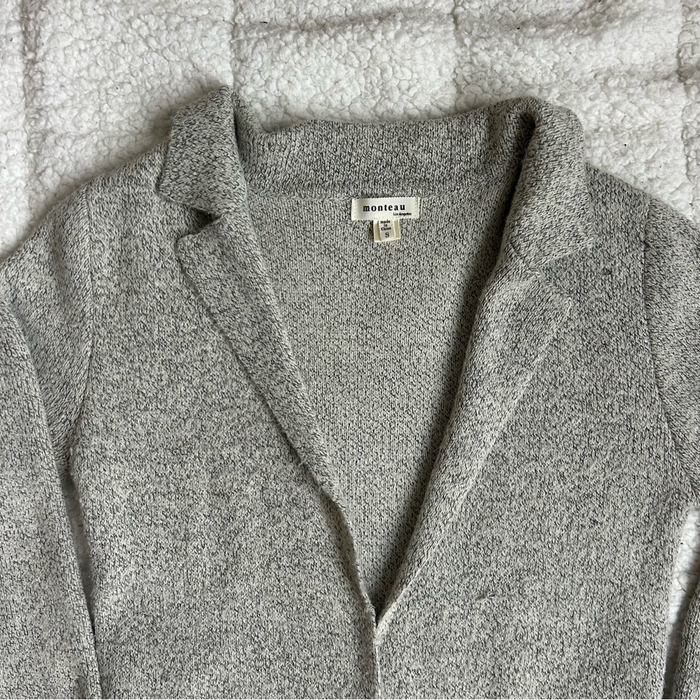 MONTEAU Gray Knit Cardigan Sweater Open Front - Picture 2 of 14